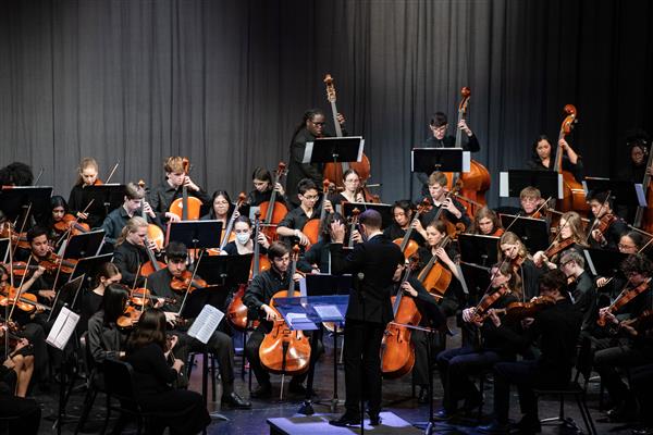 Students performing at the 2023-2024 All County Orchestra Concert